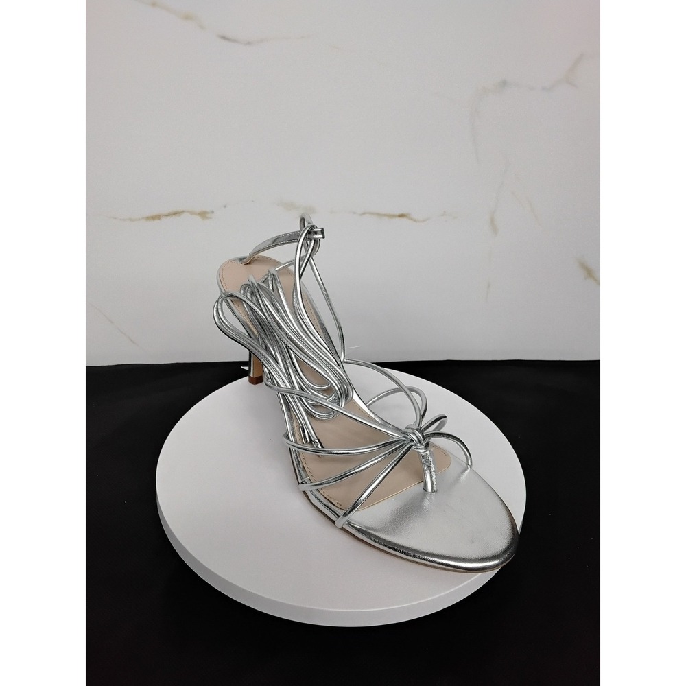 The Drop Archie Silver Metallic Lace Up Heeled Sandals Size 8 SL138